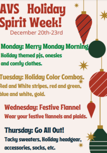 AVS Holiday Spirit Week December 20th to 23rd